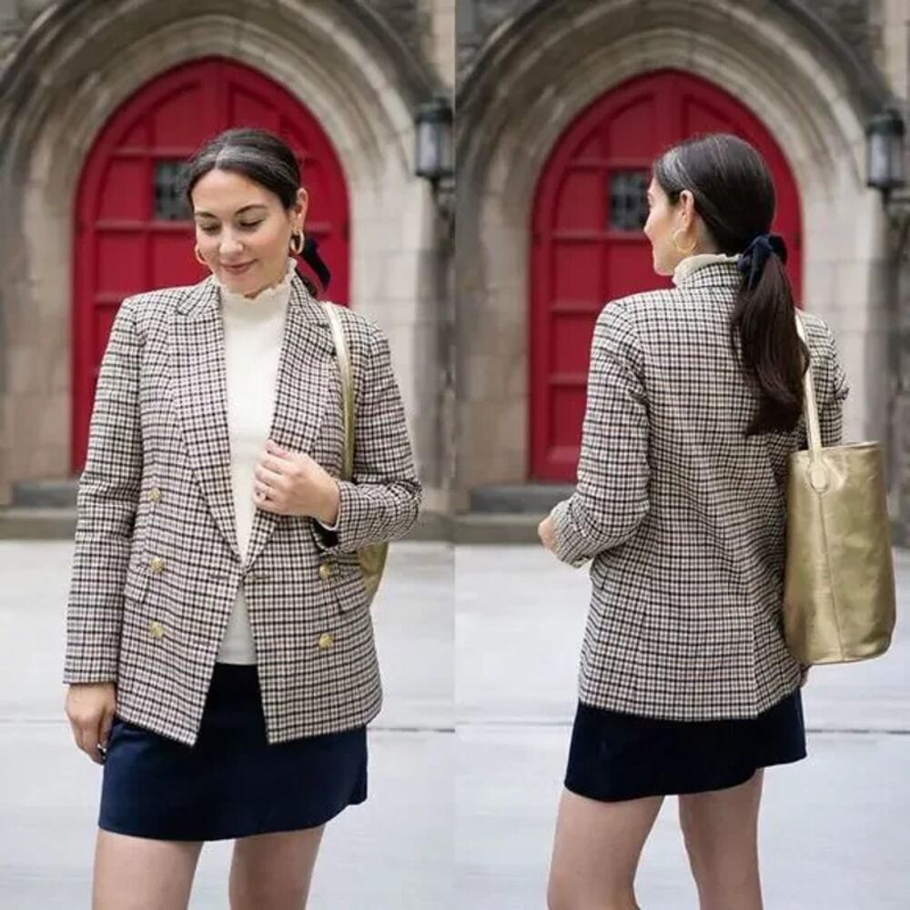 J. Crew Brynn Double Breasted Blazer Jacket in Plaid Italian Wool Blend size 10